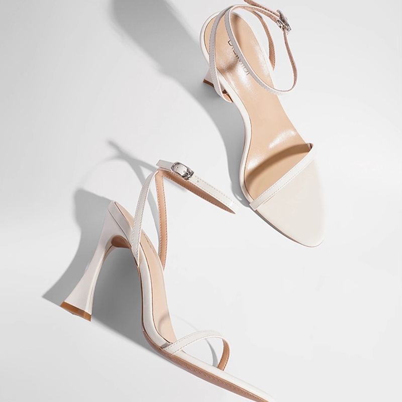 White Heels Peep Toe Leather Women's Prom Special Occasion Fashion Shoes - STACEES
