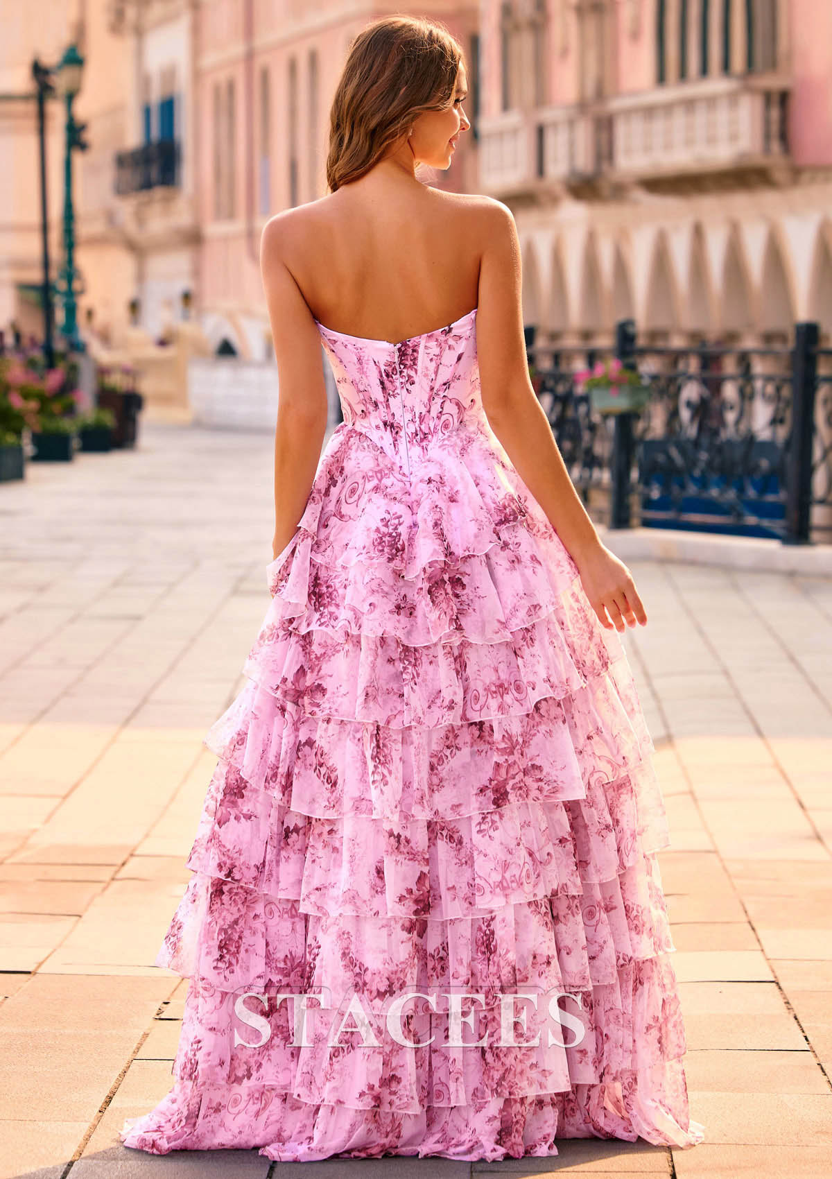 charming pink strapless high slit flower prom dress A line Sexy Strapless Sleeveless Pink Slit Flowers Prom Dress Pink / 18