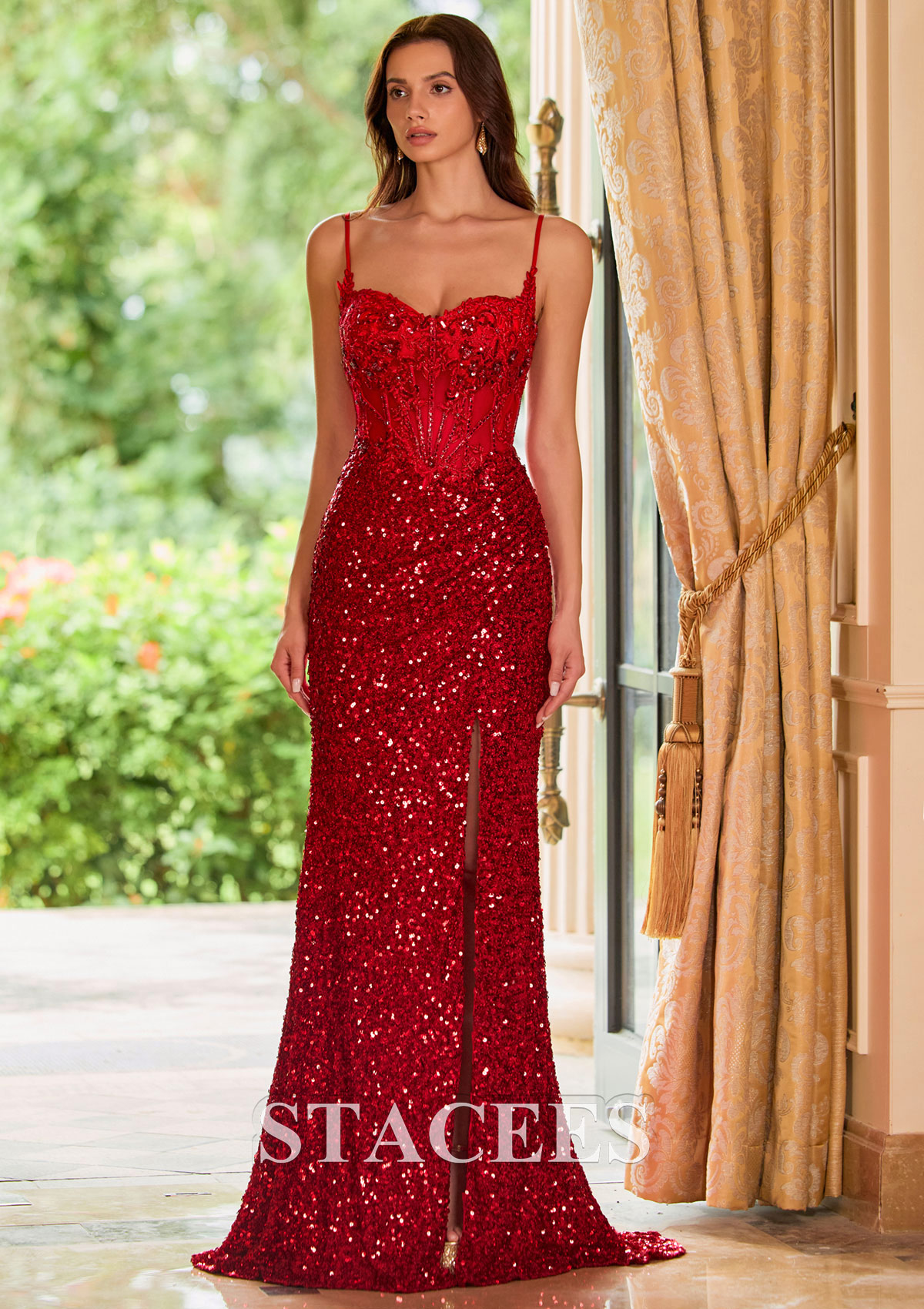 red sequin dress spaghetti strap Stacees Embellished Corset Sequin Homecoming Dress Short Mini with Spaghetti Straps