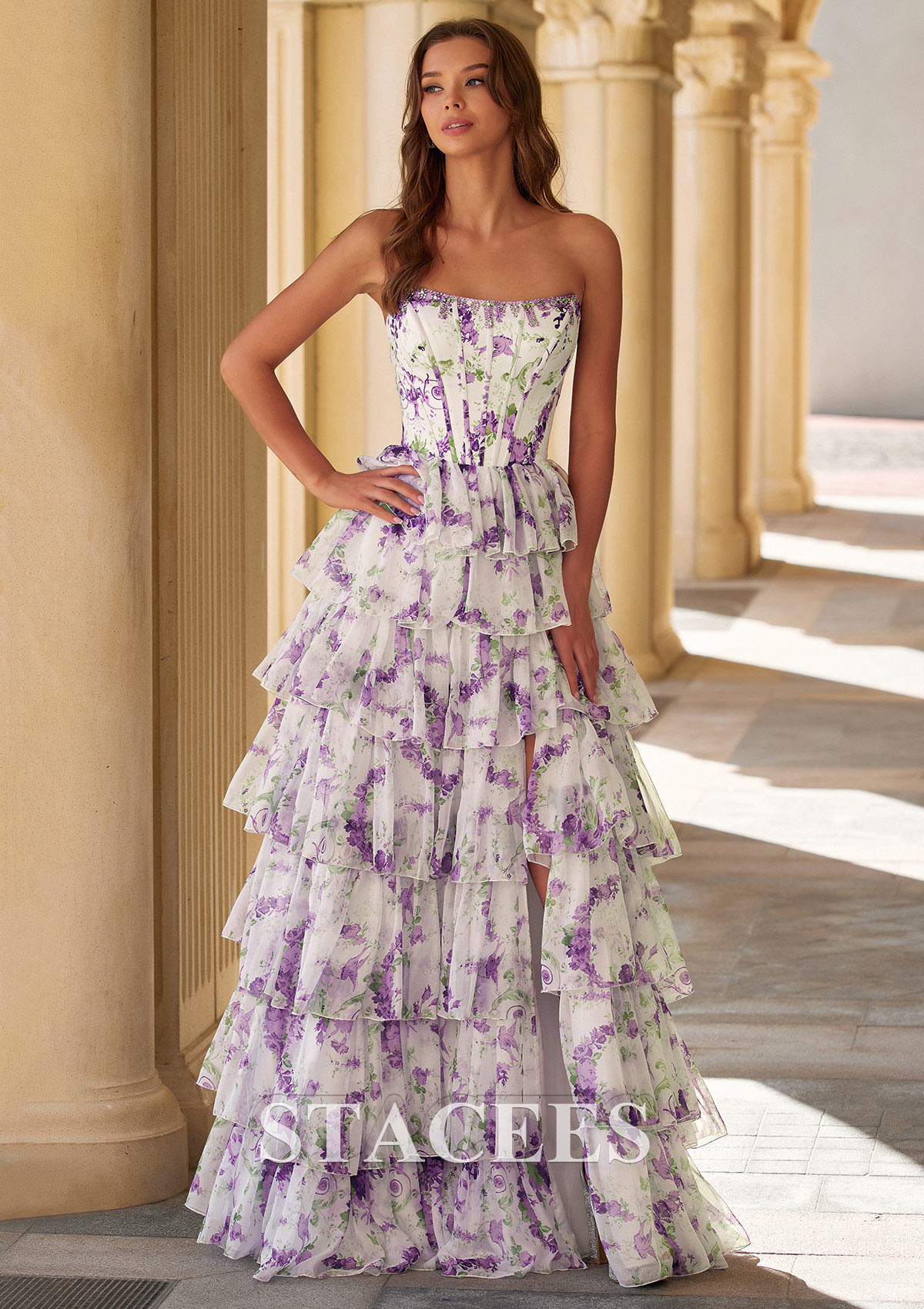 floral strapless prom dress Sherri Hill 56160 - Floral Strapless Prom Dress 00 / Lilac*