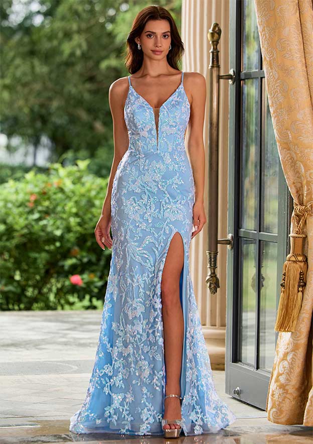 backless dress with slit Red Sequin Spaghetti Strap Backless Silt Prom Dresses,PD00205  AlineBridal