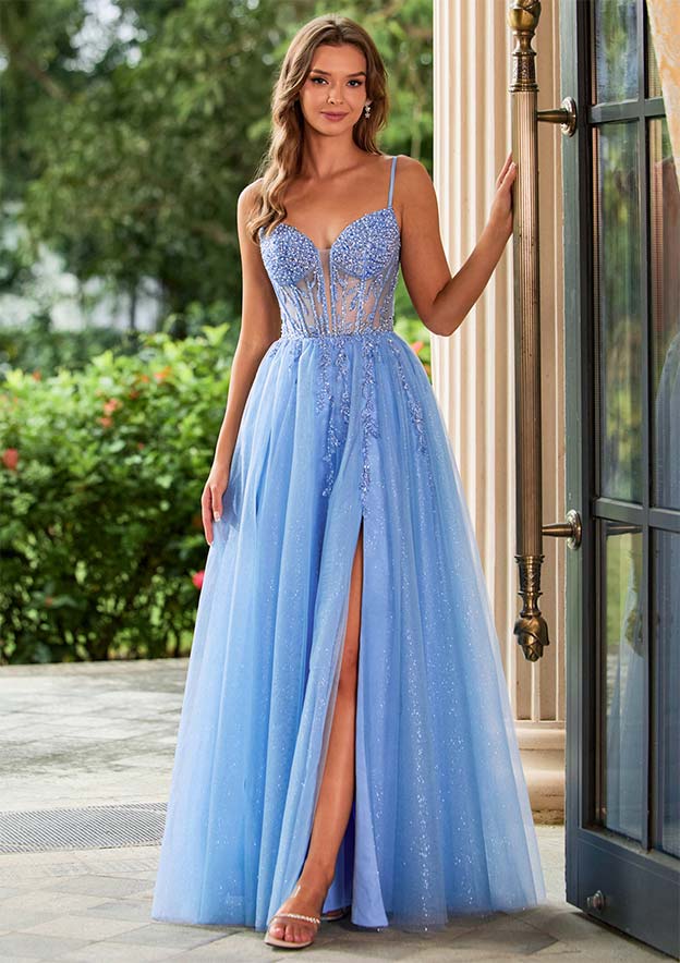 prom dress stores new jersey shimmer corset Stacees 2026 Sparkle A-line with Beaded Sheer High Slit NOVALTY DRESSES
