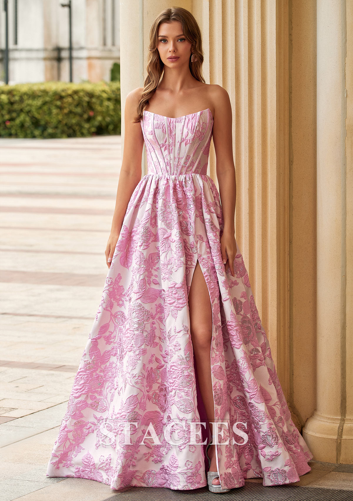 metallic pink prom dress Sherri Hill Metallic Corset Bow Prom Dress 56973