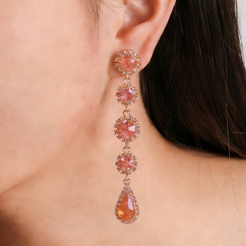 Rose Brillant étincelant dames' gouttes alliage boucles d'oreilles avec strass - STACEES