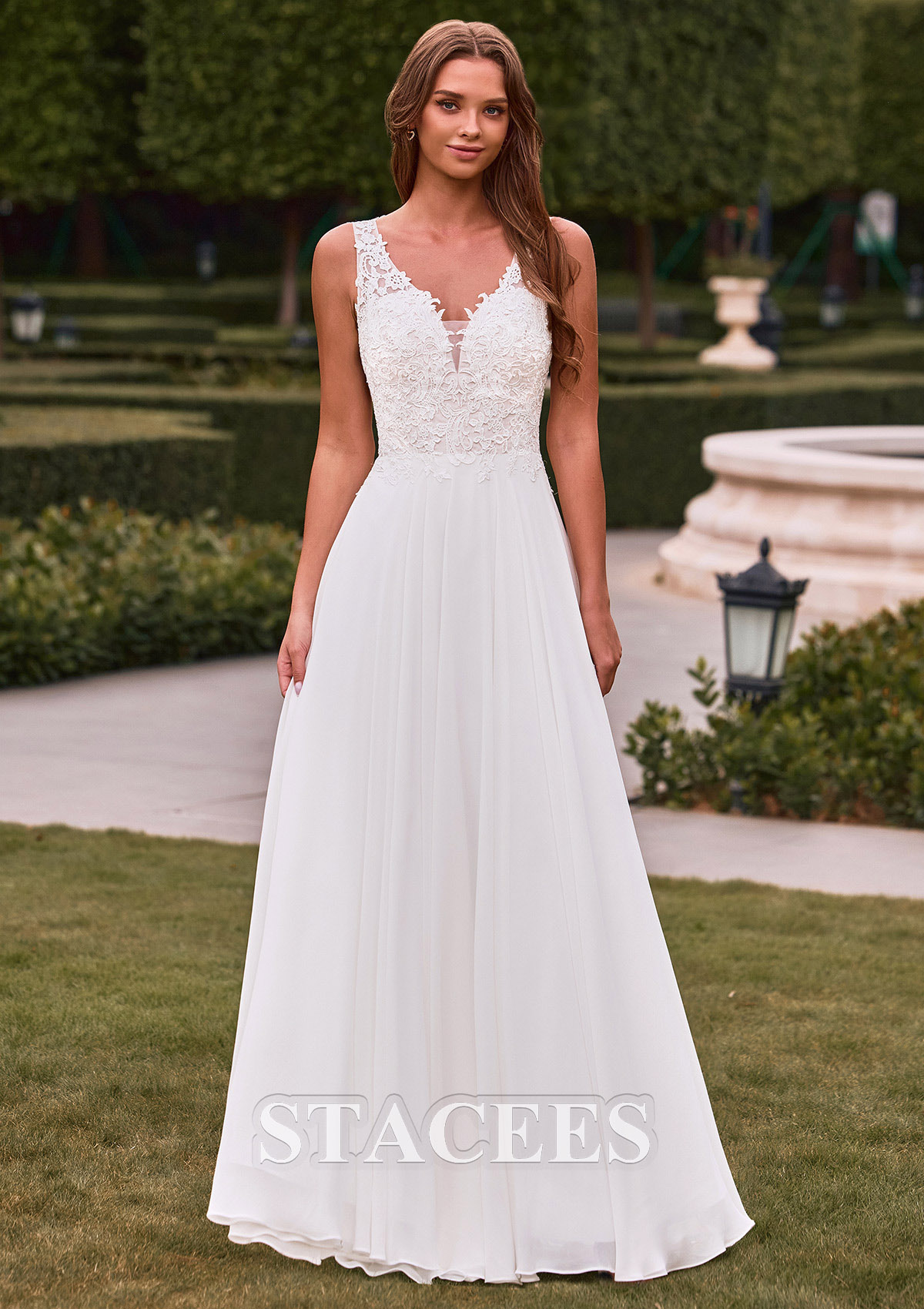lace illusion back chiffon wedding dress Designer Wild Lace Illusion Summer Chiffon A-line Beach Wedding Dress