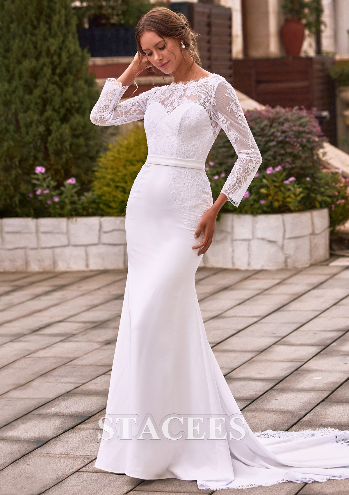 mermaid wedding dress long sleeve Off The Shoulder Floral Appliques Dresses Sleeves Pleated Bridal Gowns Leo WL036 is the perfect blend of elegance and drama for your wedding day Elegant Off Shoulder Fitted Bridal
