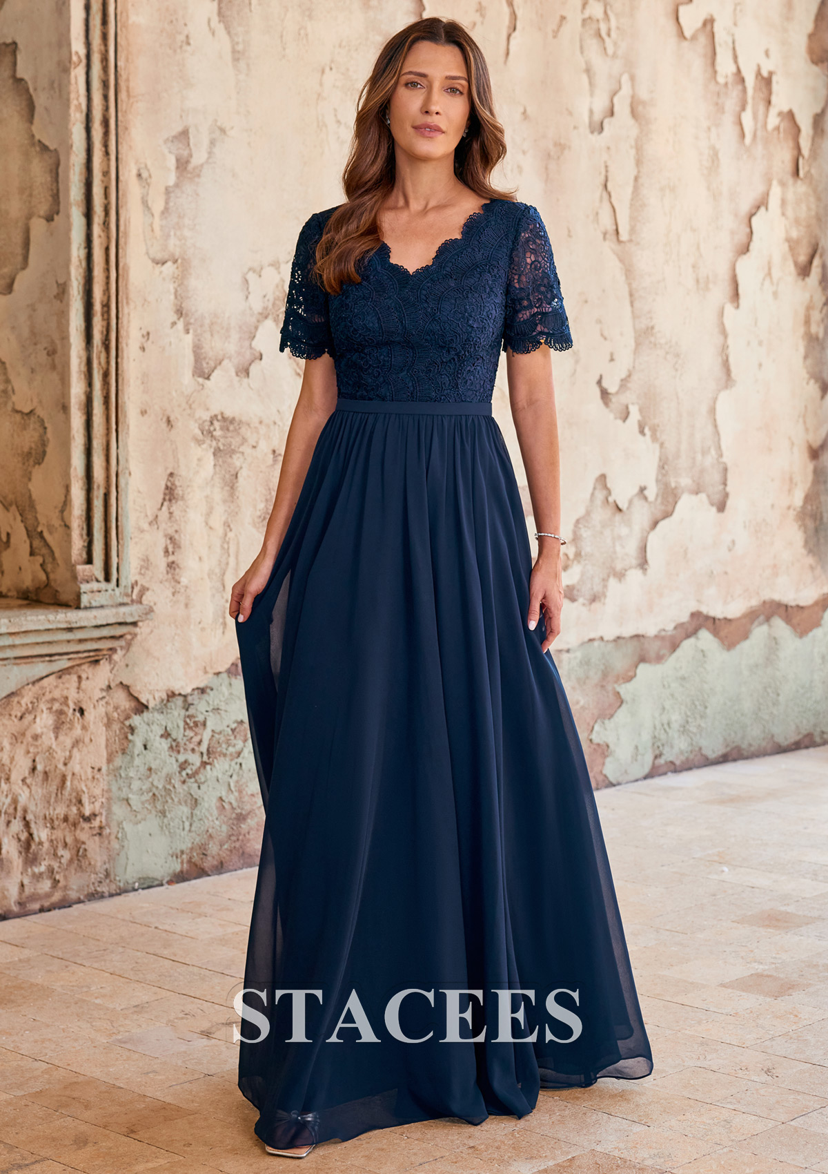 chiffon mother of bride dresses Classic A-line Chiffon Mother of the Bride Dress with Short Sleeves and  Lace Bodice S5154M - Mother of the Bride Dresses