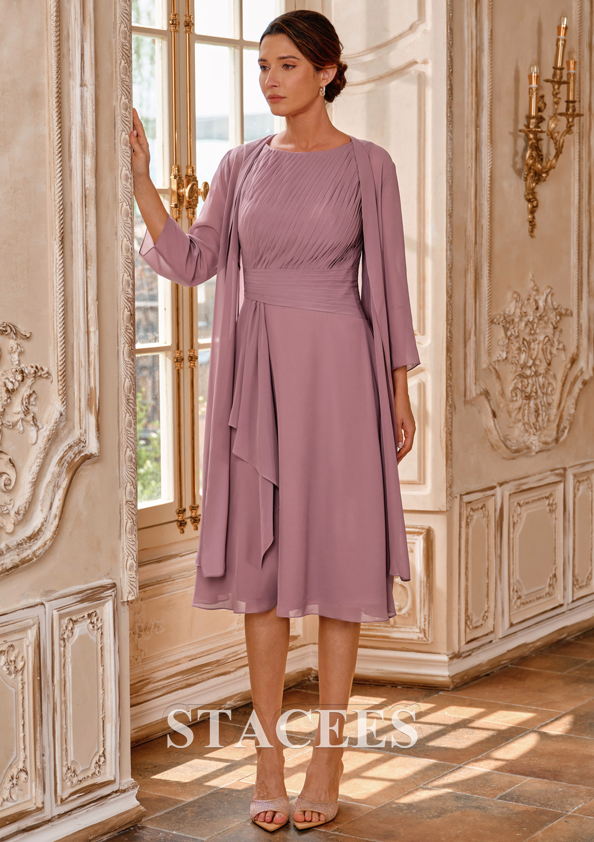 mother of the groom dresses with jackets knee length Knee-Length Square Neck A-Line Mother of the Bride Dresses With Ruffles and Jacket