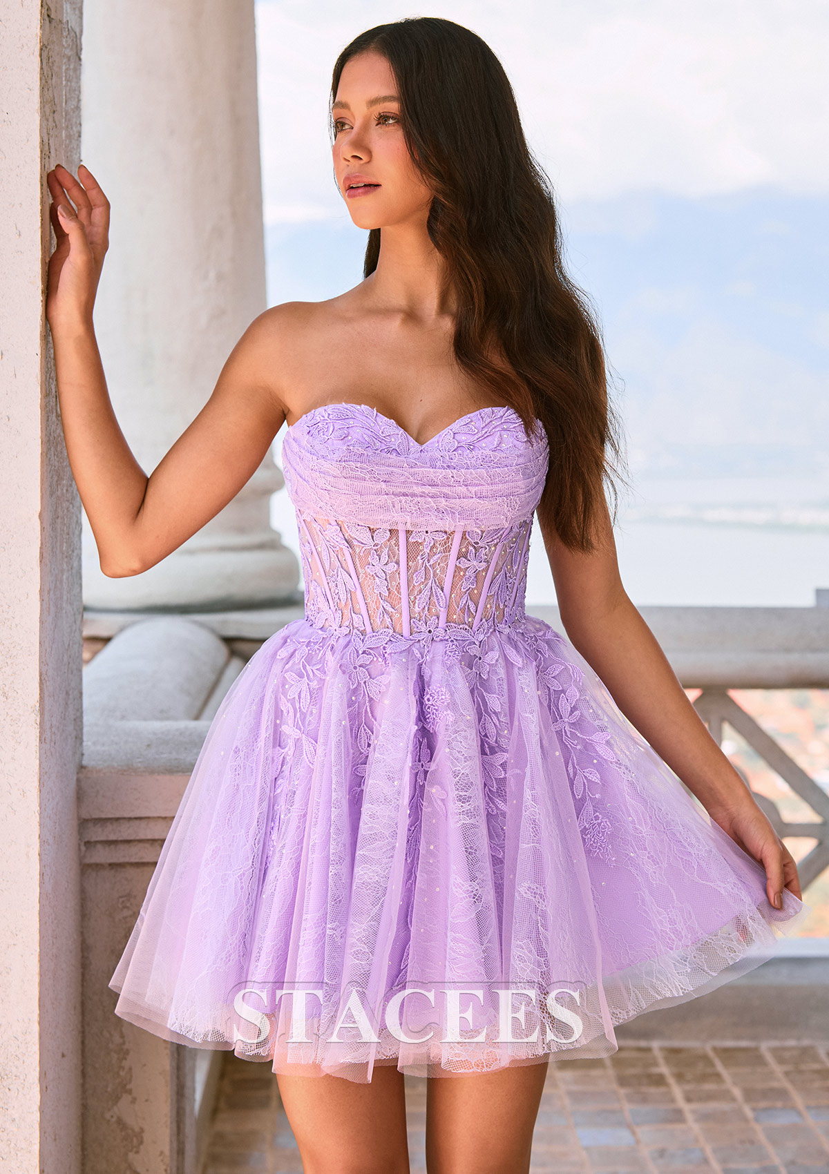 Lila Vestido línea a cuello de corazón tul corto/mini vestido para homecoming