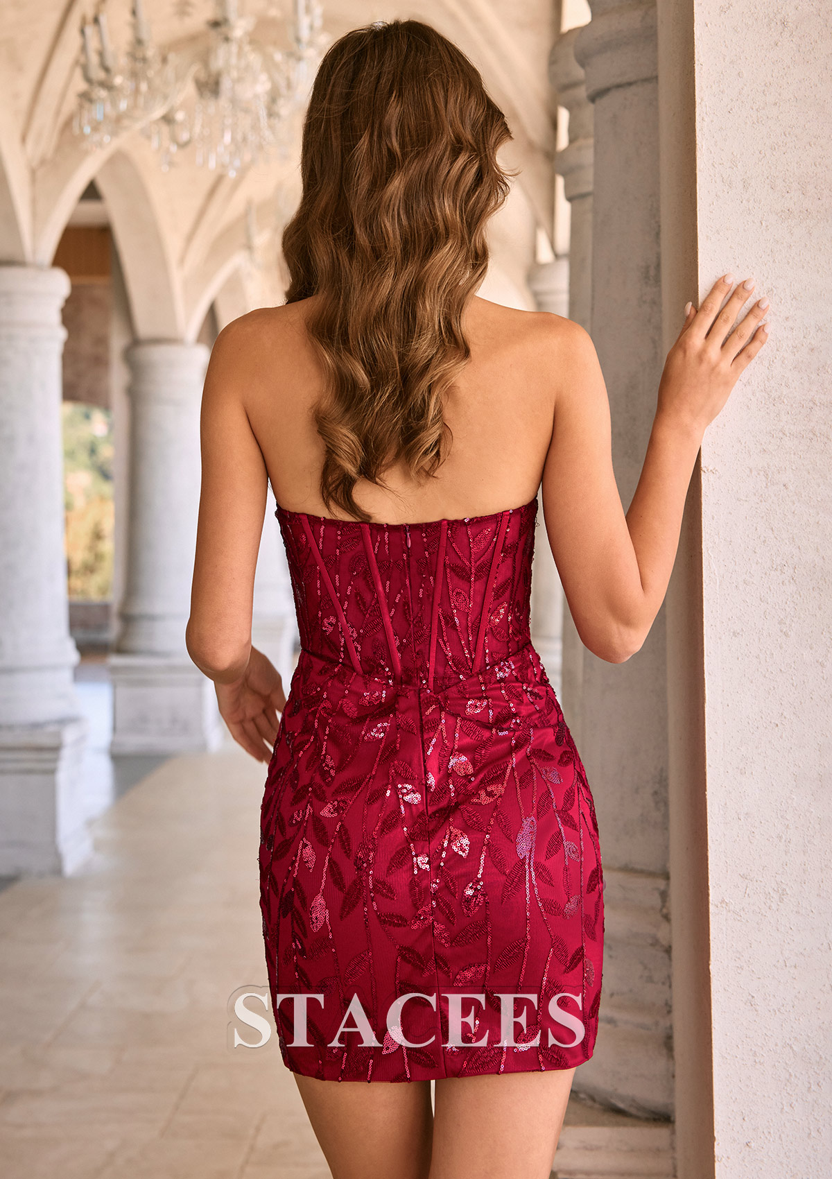 Bordeaux Fourreau col cœur tulle courte/mini robe de fête de la rentré avec paillettes - STACEES
