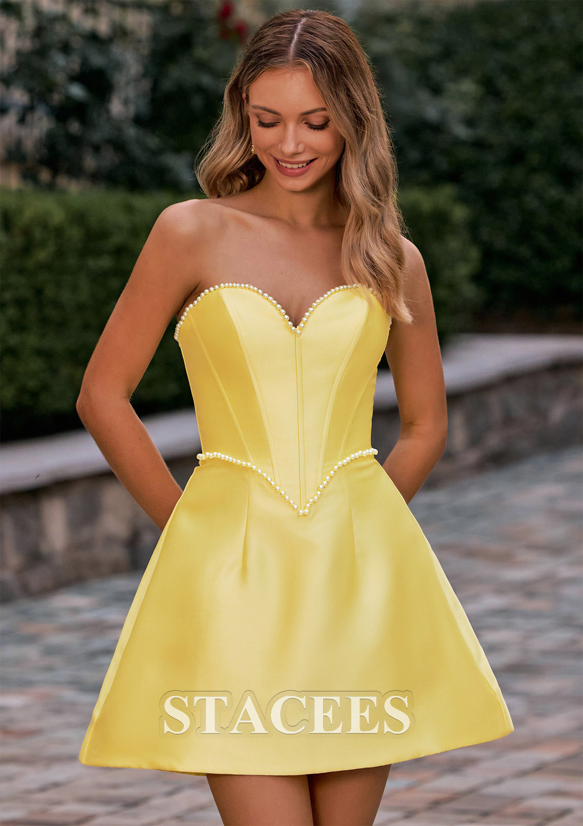 Daffodil A-line Mikado Strapless Homecoming Dress with Pearls - STACEES