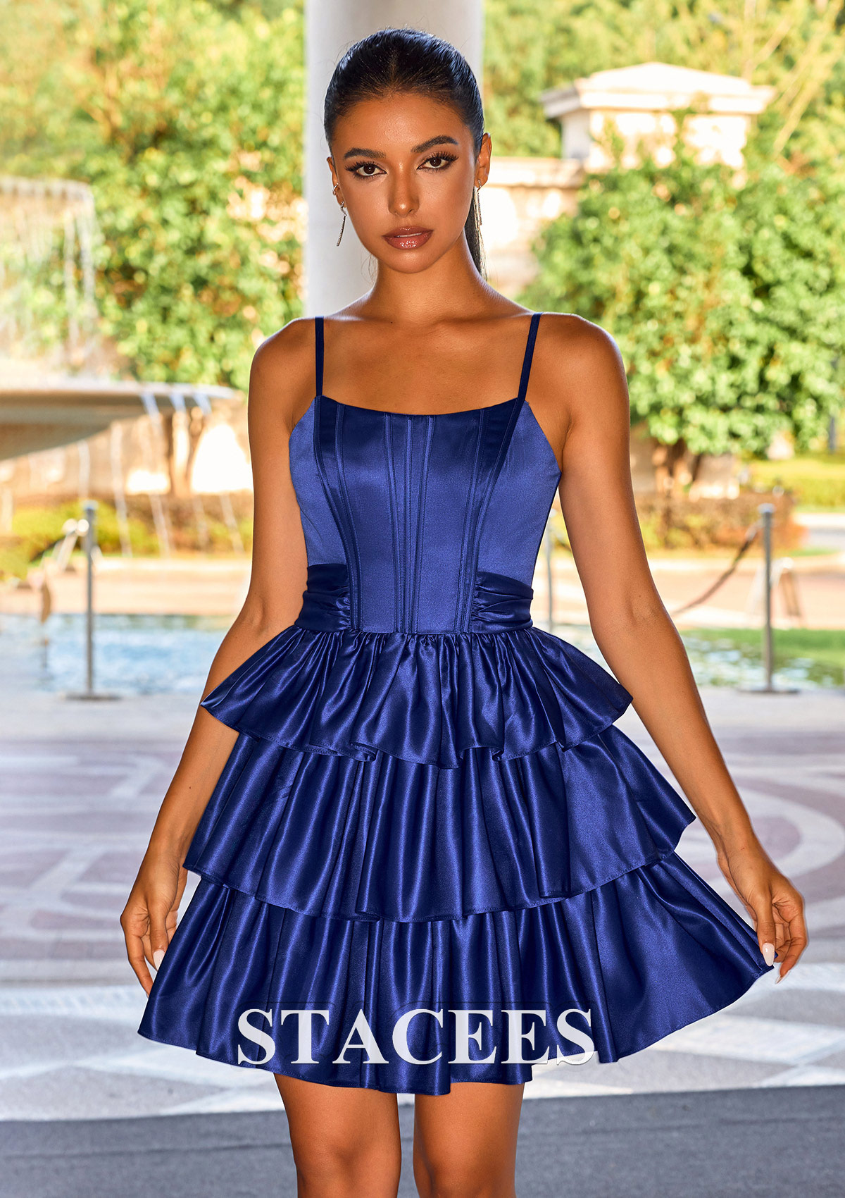 Royal Blue A-line Scoop Neck Tiered Ruffle Homecoming Dress - STACEES
