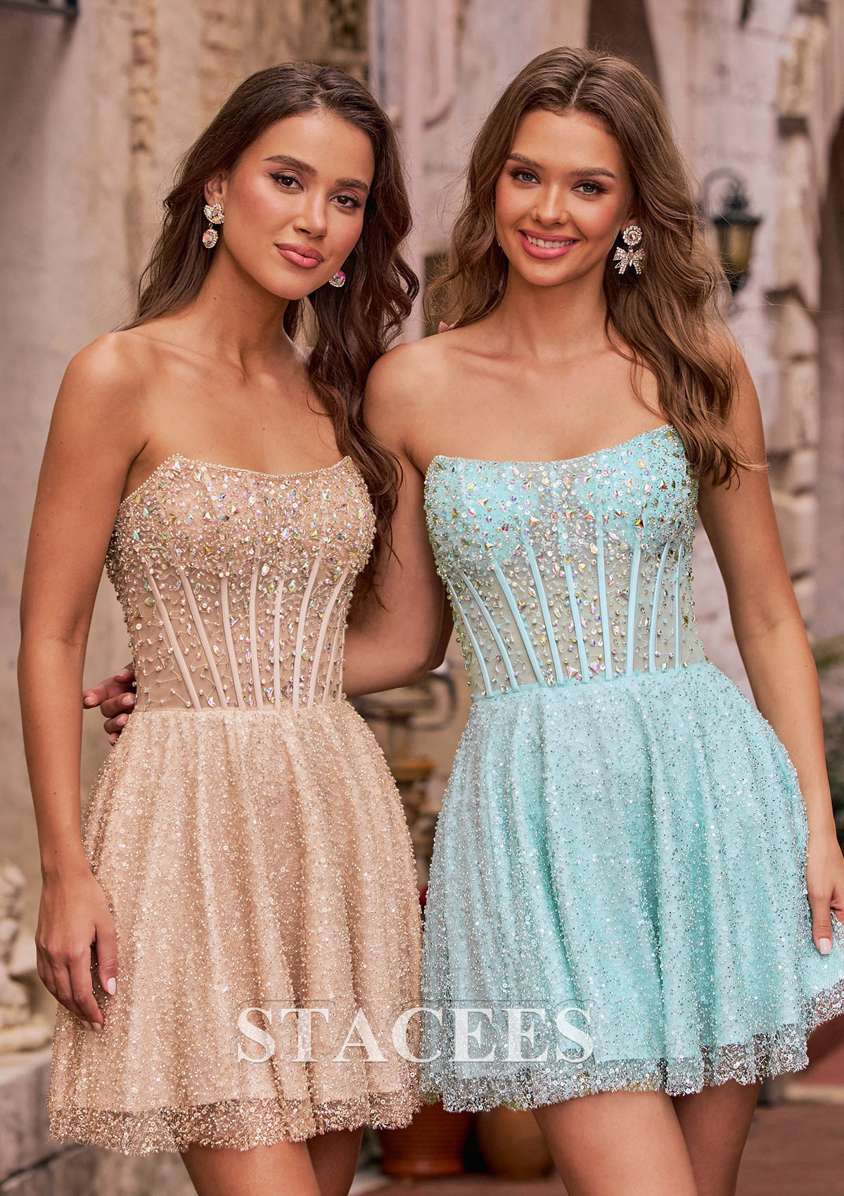Bleu Robe trapèze carrée paillettes courte/mini robe de fête de la rentrée avec perles strass - STACEES