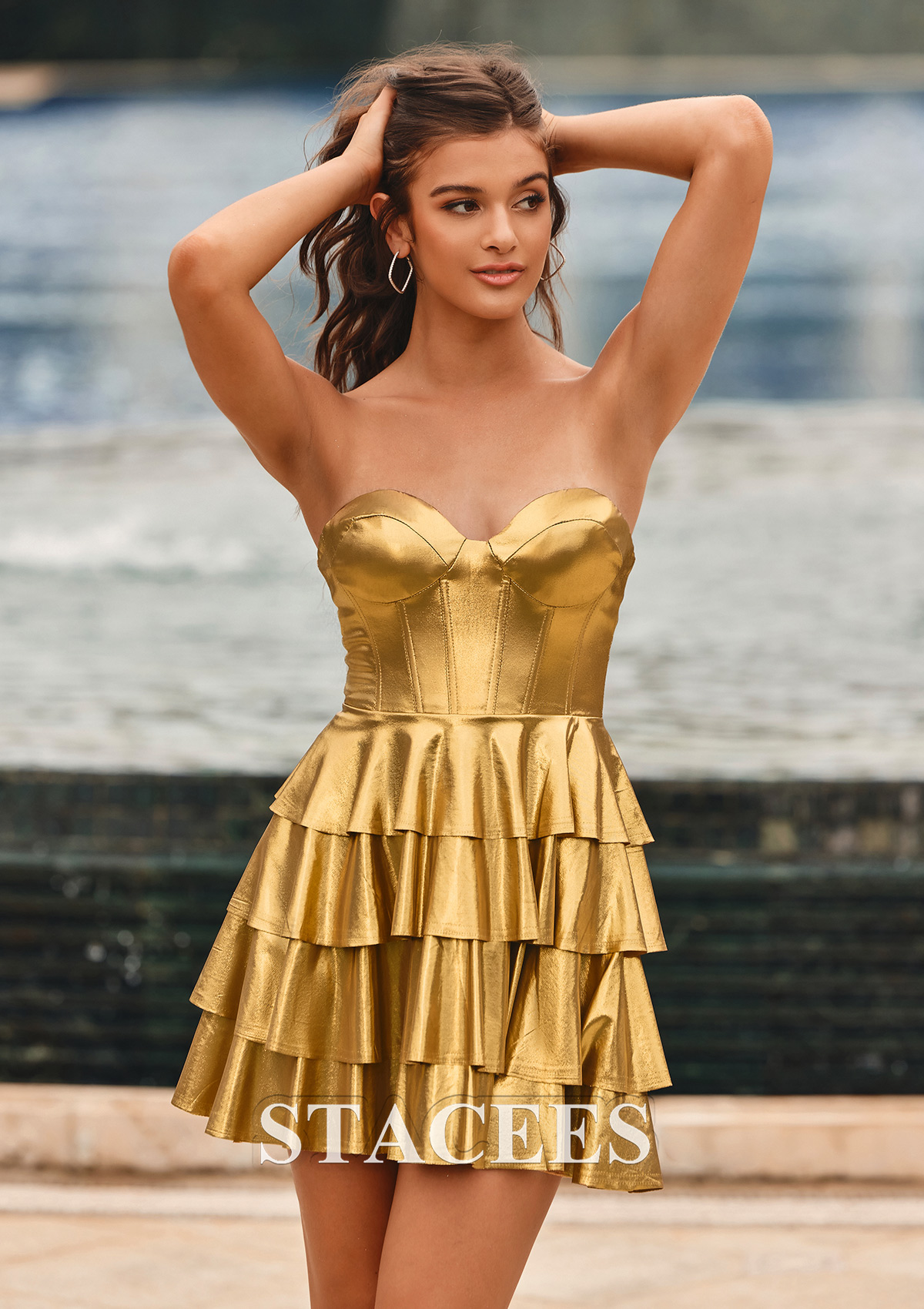 Or Robe trapèze cache coeur métallique courte/mini robe de fête de la rentrée - STACEES