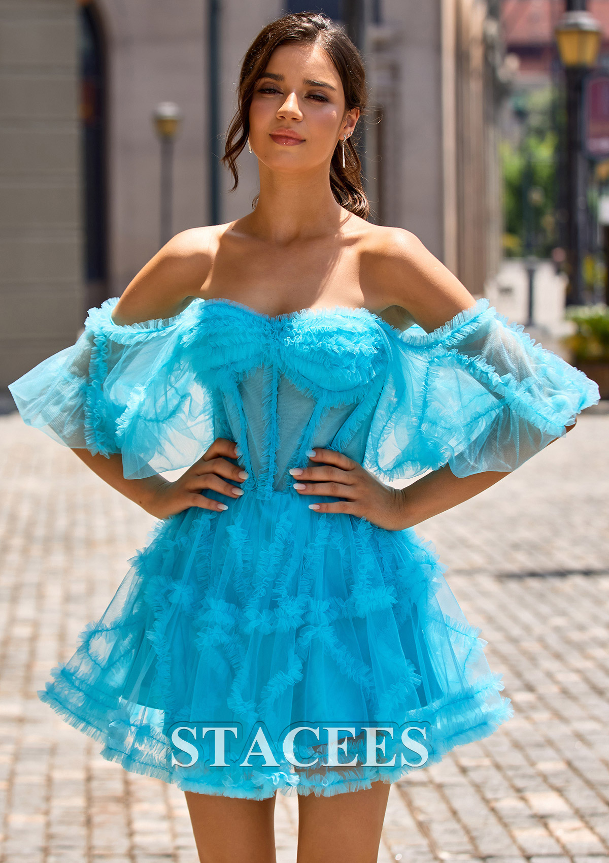 As picture Robe trapèze épaule dénudée tulle courte/mini robe de fête de la rentrée - STACEES