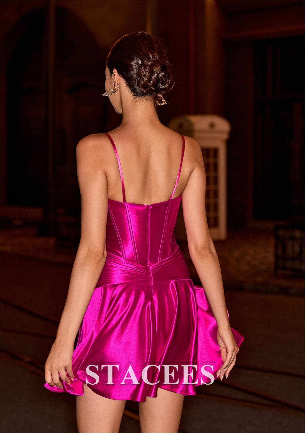 Fuchsia A-line Strapless Ruched Corset Short Homecoming Dress with Keyhole - STACEES