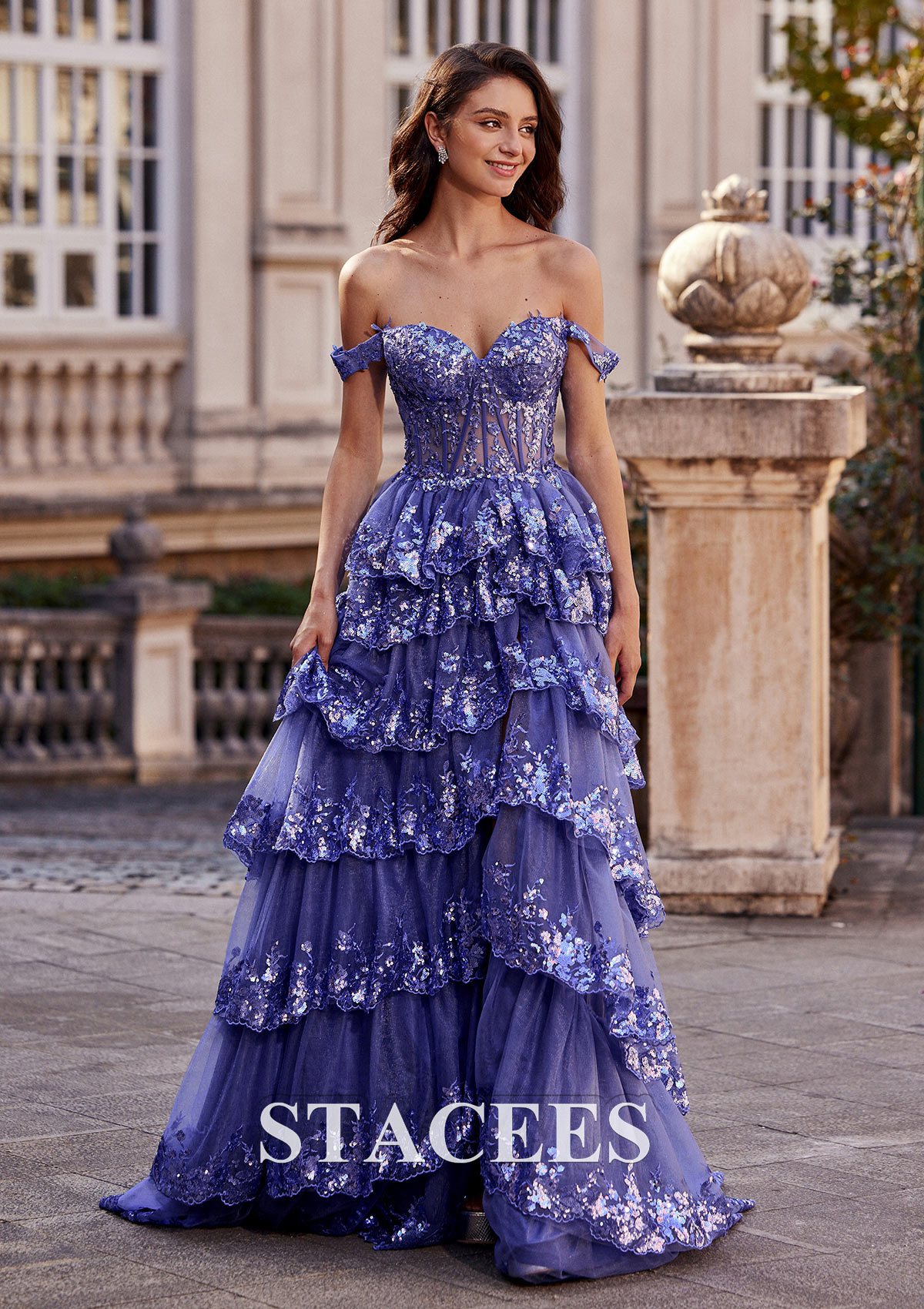 stacees dresses Prom Dress Sky Blue Sparkly Off the Shoulder Ruffles Slit Paint Color:Bright White Peel: Dress Shirt Khloé Kardashian 42nd Birthday Navy The a little v