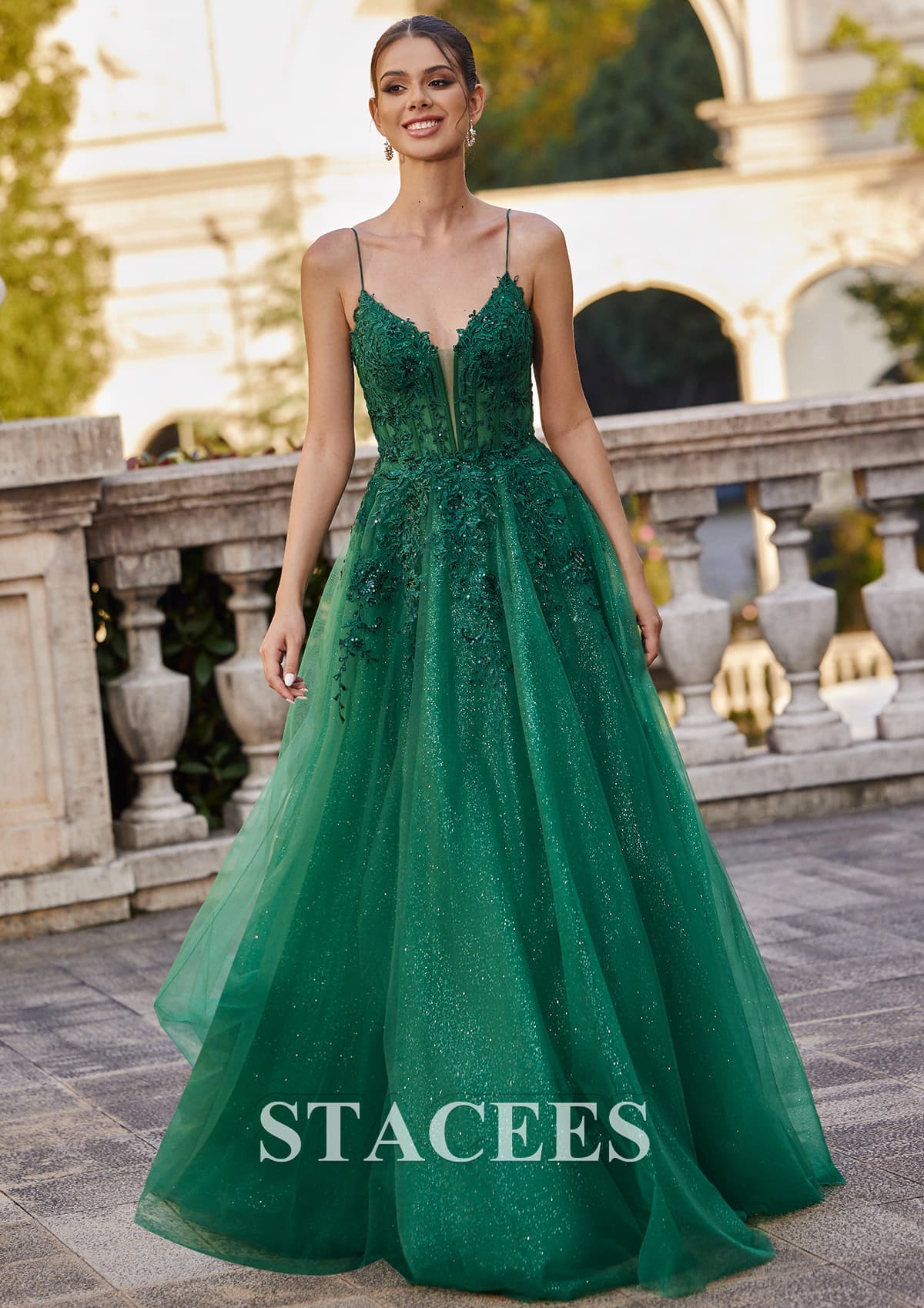 dark green dress princess A-line V Neck Sleeveless Floor-Length Tulle Prom with Appliqued Sequins Glitter - Prom Dresses Color:Mid Denim Elsa dress up for size-12 Pageant dress hoop skirt underneath to