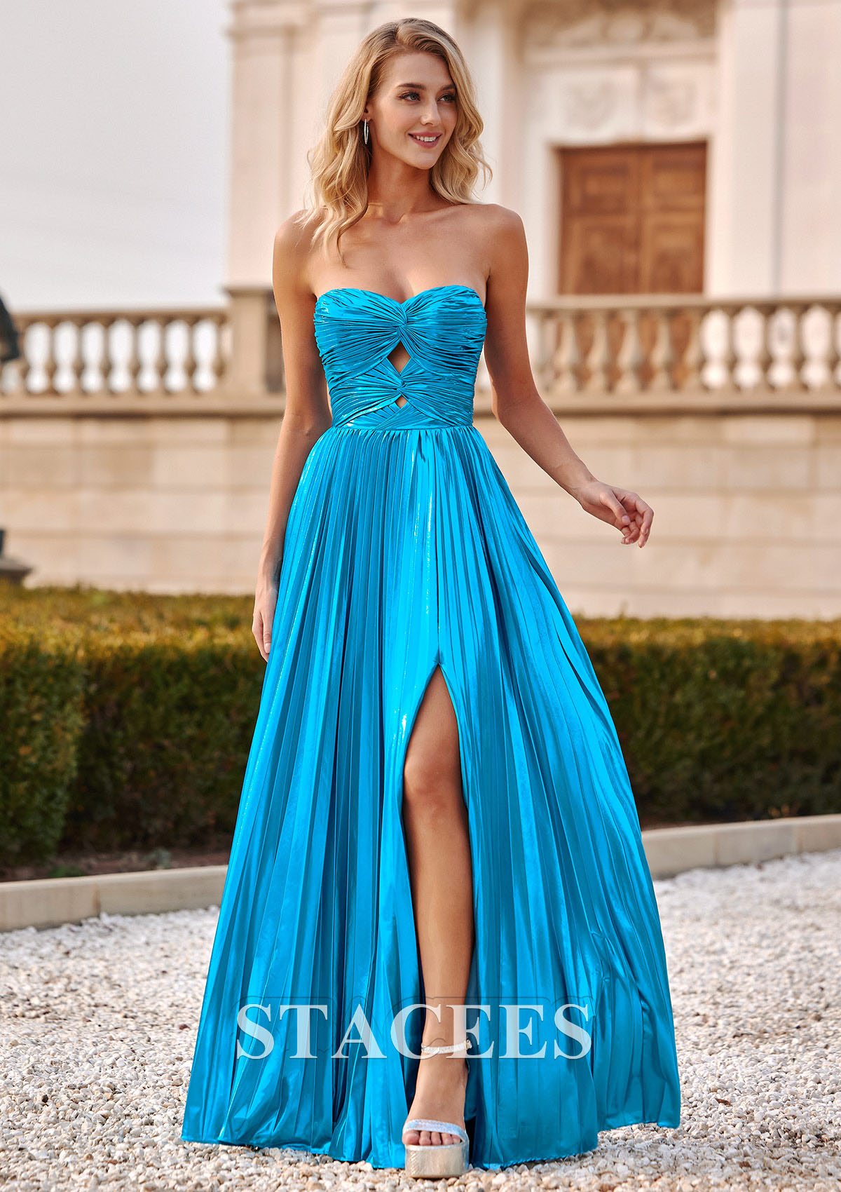 blue pleated prom dress A-line Sweetheart Metallic Floor-Length with Split S8317PM - Prom Dresses Do Not Bleach feb26_reorder Men's Black Suede Penny Band Size:36