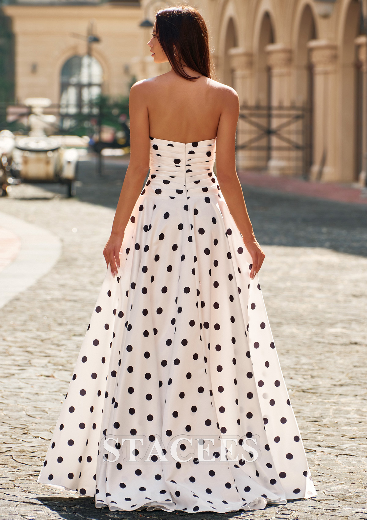 White Black Vestido línea a cuello de corazón satén hasta el suelo vestido de graduación - STACEES