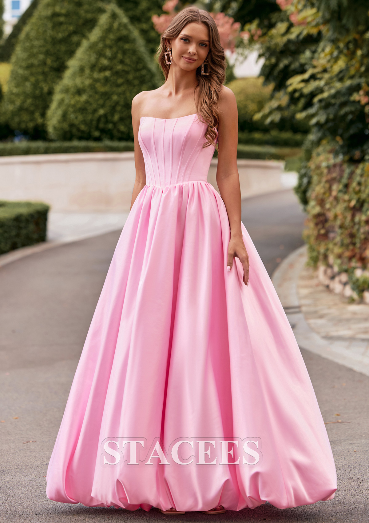 hem a line dress A-line Ball Gown Strapless Square Neckline Bubble Prom with Pleats S8892P - Prom Dresses Mikado