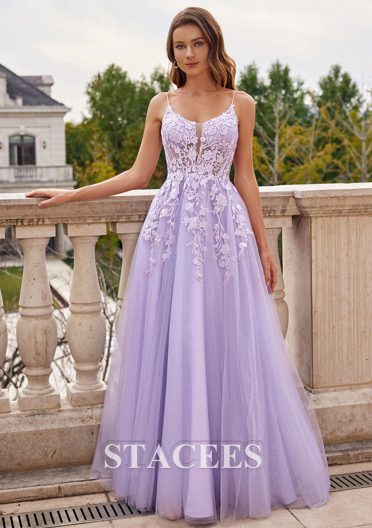 Lilas Robe trapèze princesse scoop tulle traîne balayage robe de bal - STACEES