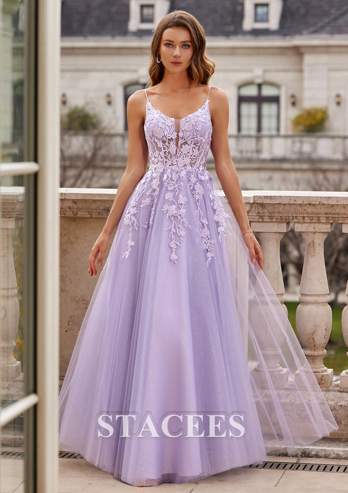 Lilas Robe trapèze princesse scoop tulle traîne balayage robe de bal - STACEES