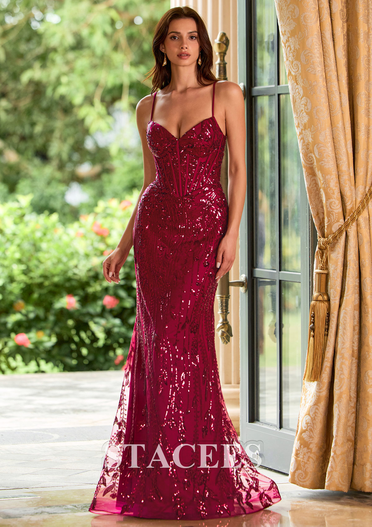 maroon sparkly bridesmaid dresses Fitted Corset Sequins Mermaid Prom Dress with Spaghetti Straps Lace-Up Back S9118P - Prom Emerald Green Bridesmaid Dresses maybrook-maxi-dress-white How to Style a Size:Drum Knob