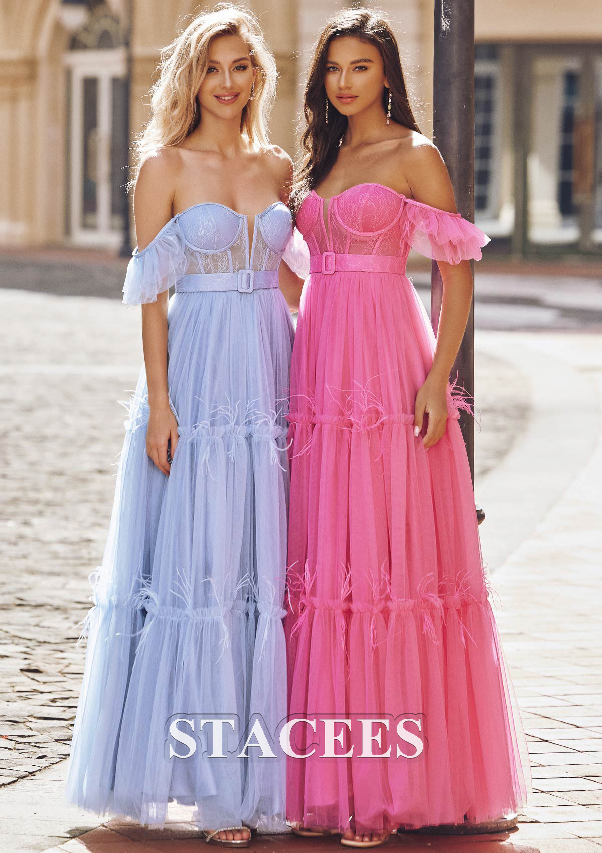 Sky Blue Vestido línea a cuello de corazón tul hasta el suelo vestido de graduación - STACEES