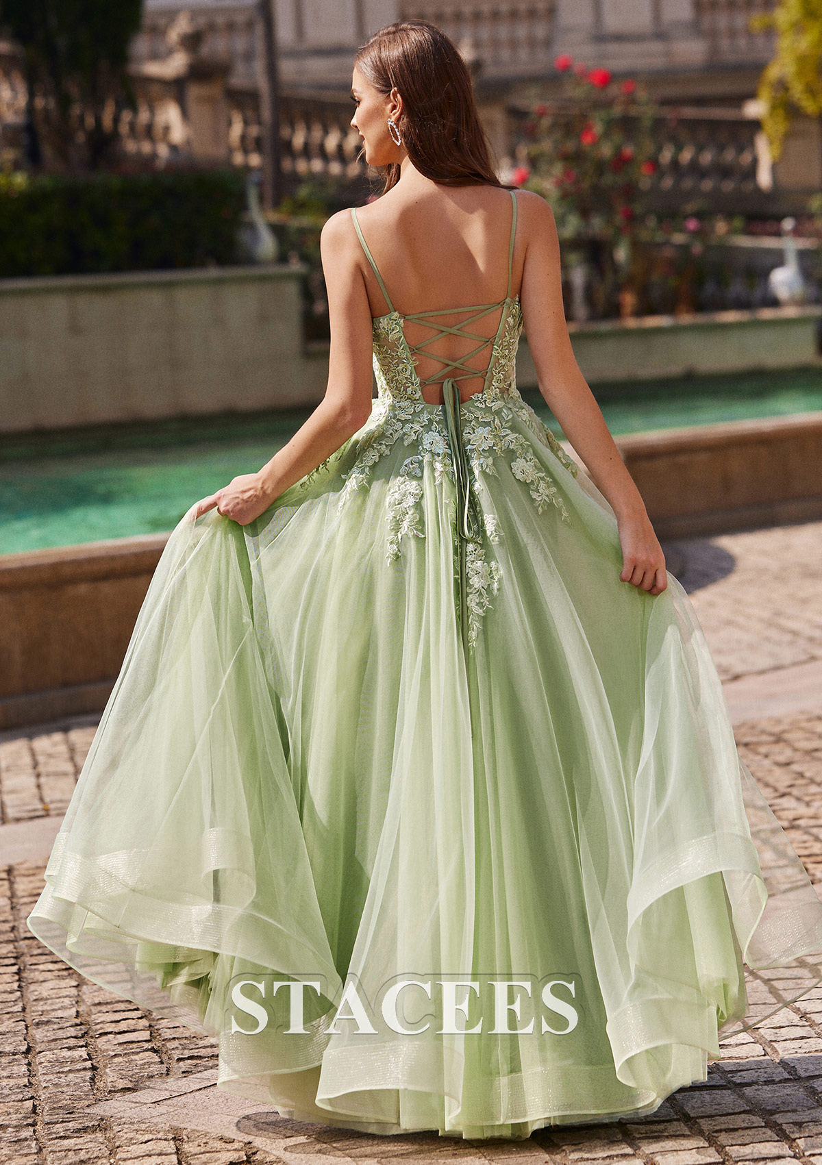 Sauge Trapèze col en v tulle ras du sol robe de bal - STACEES