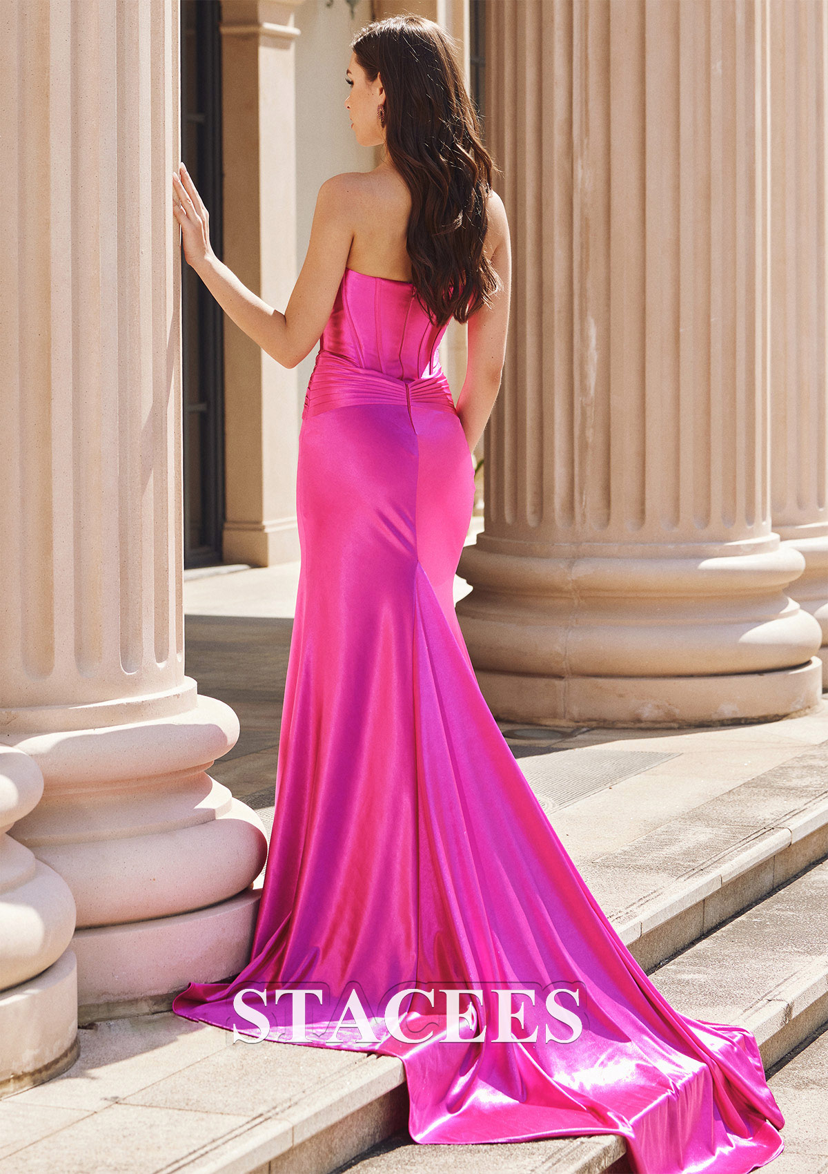 Fuchsia Trumpet/Mermaid Sweetheart Court Train Silk like Satin Prom Dress Prom Dresses with Pleated - STACEES