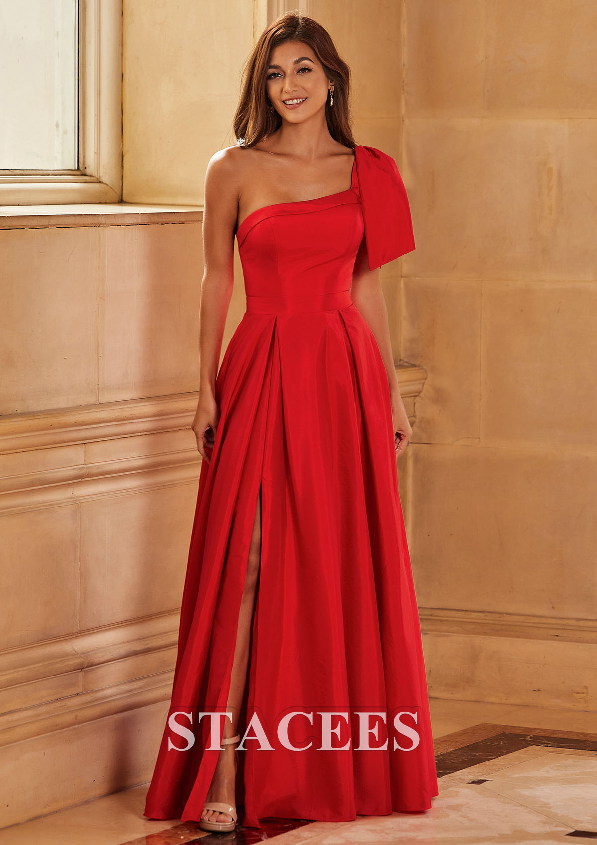 Red Vestido línea a un hombre tafetán hasta el suelo vestido de graduación - STACEES