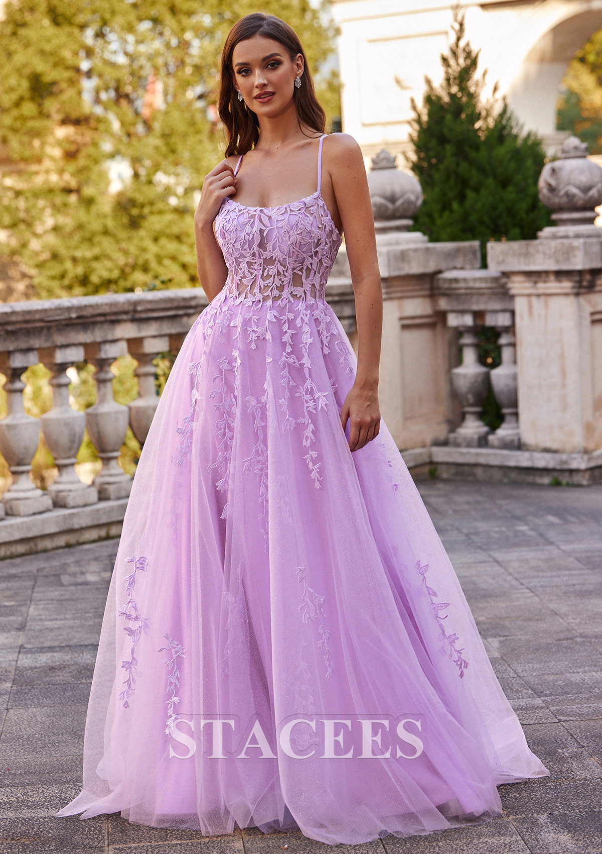Lilas Robe trapèze princesse carrée tulle traîne balayage robe de bal - STACEES