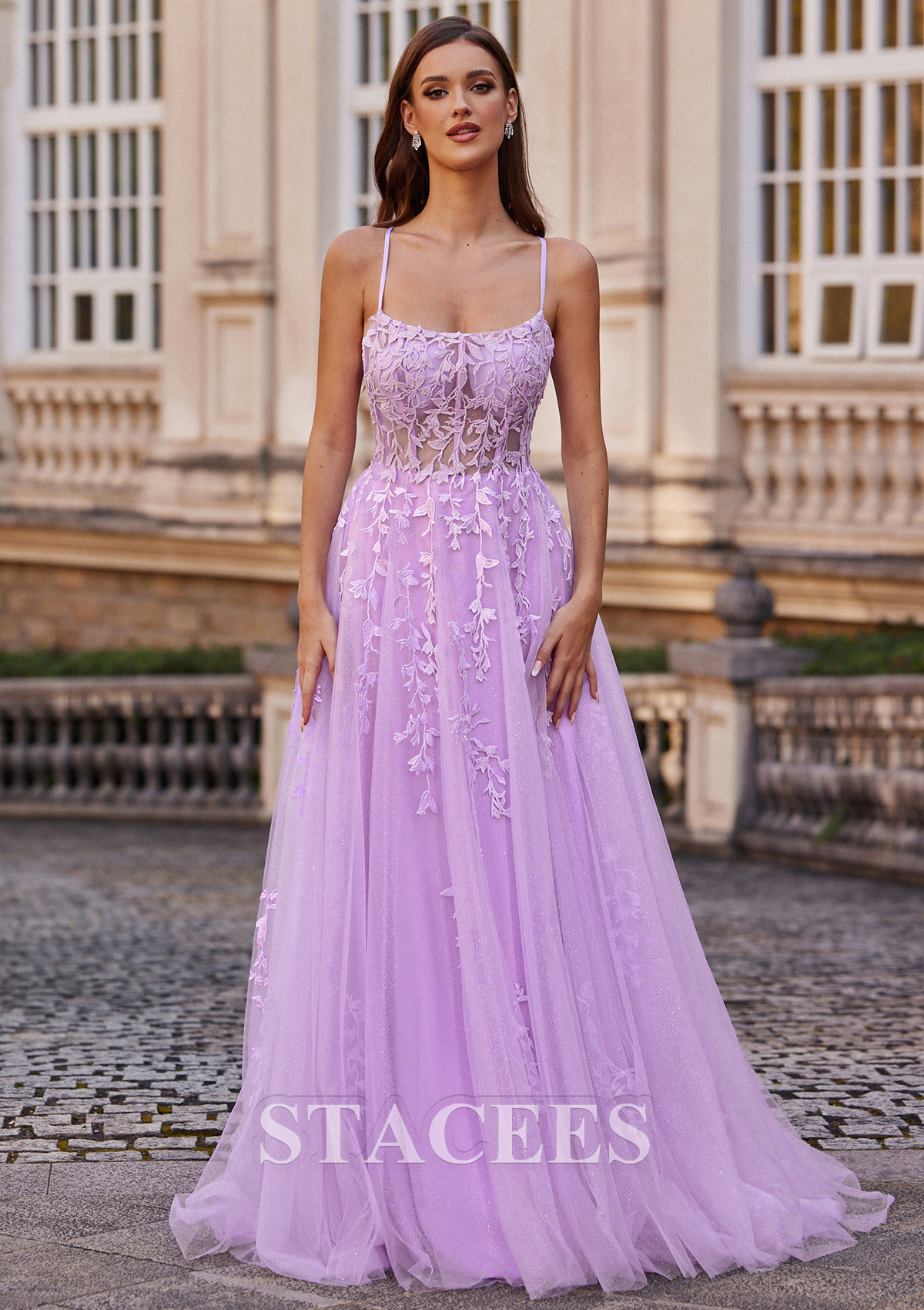 Lilas Robe trapèze princesse carrée tulle traîne balayage robe de bal - STACEES