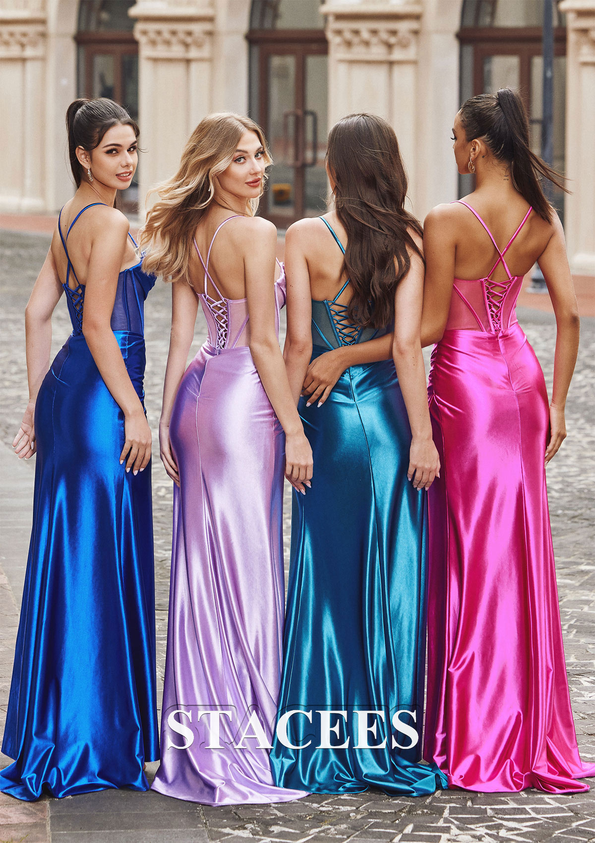 Bleu Royal Trumpette/Sirène col bénitier soie comme du satin traîne balayage robe de bal - STACEES