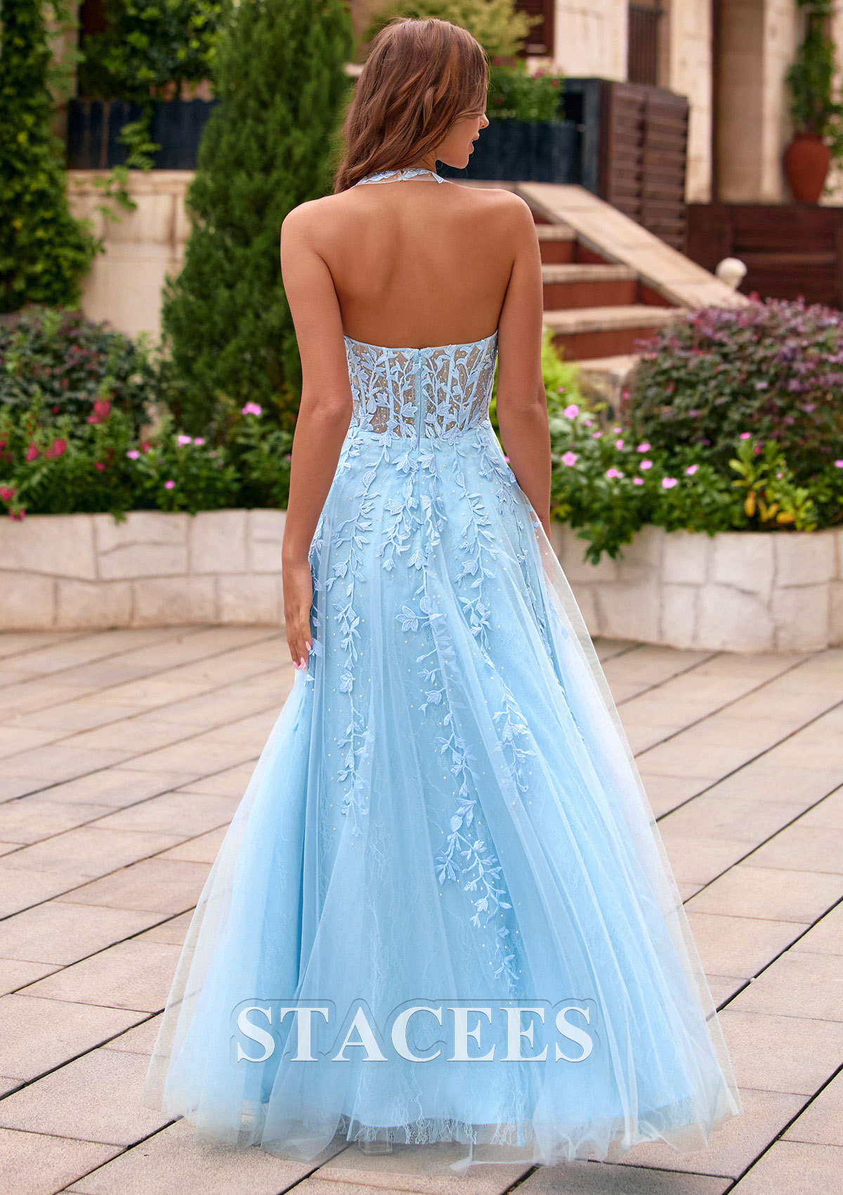 a-line strapless corset tulle floor-length prom dress with leaf lace Plunge Halter Beading Illusion S8874P - Prom Dresses Imogen Maternity Wedding Shift Edit:COOL GIRL Size:AU 12 The lace