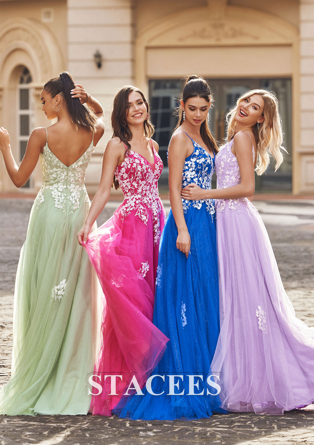  Vestido línea a escote en v tul hasta el suelo vestido de graduación - STACEES
