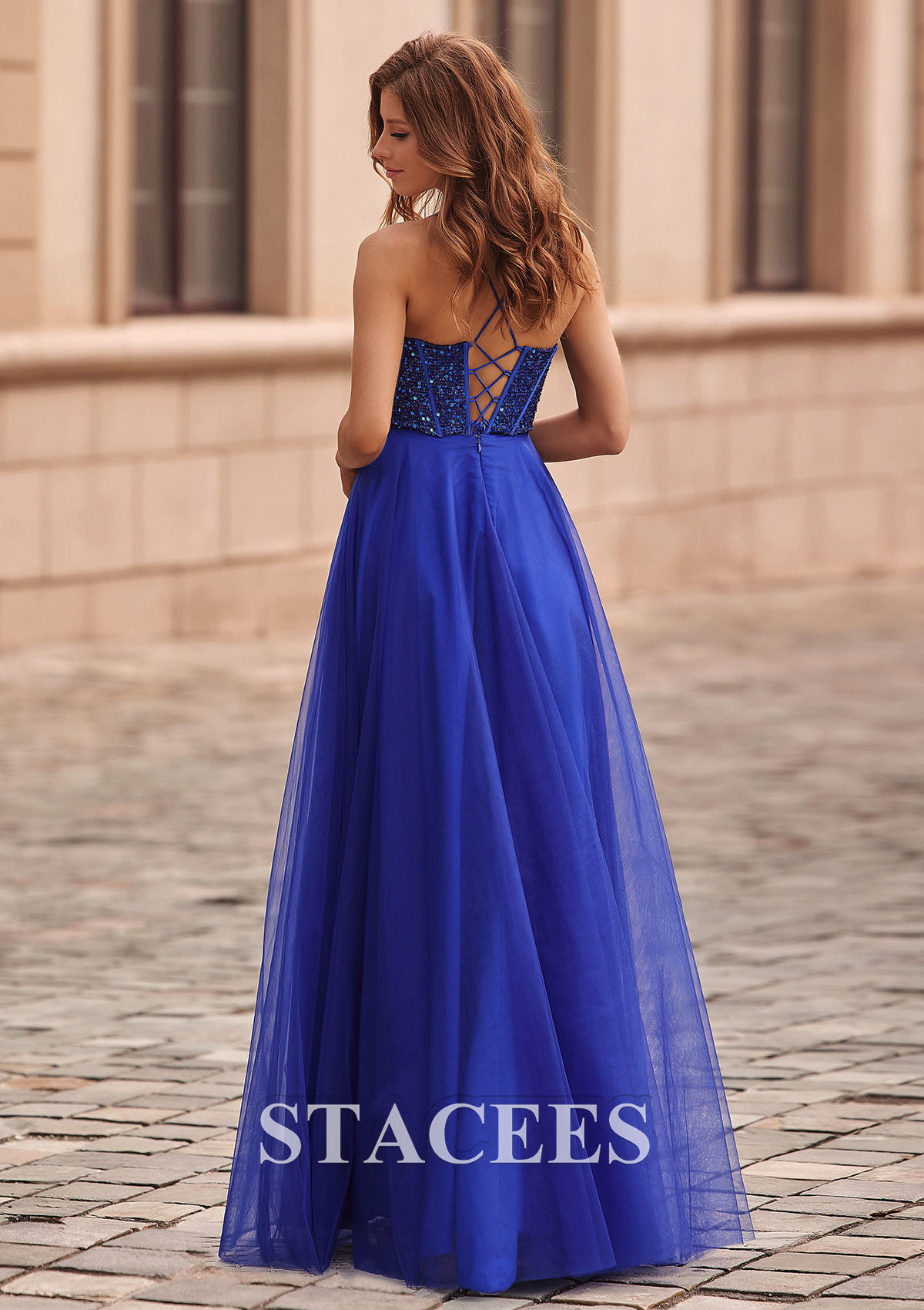 Royal Blue A-line Sweetheart Tulle Floor-Length Prom Dress with Pockets Sequins - STACEES