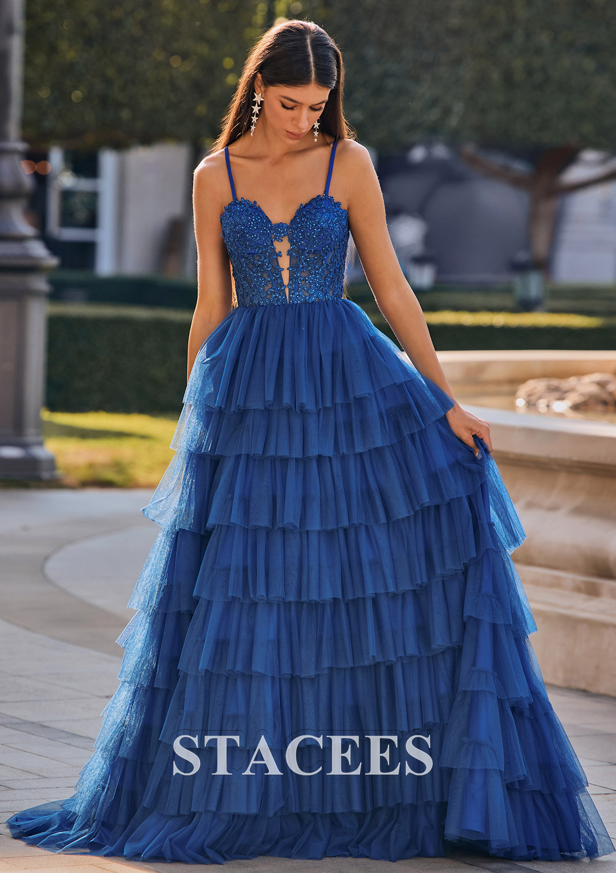 As Picture A-line Sweetheart Corset Ruffled Tulle Prom Dress with Spaghetti Straps - STACEES
