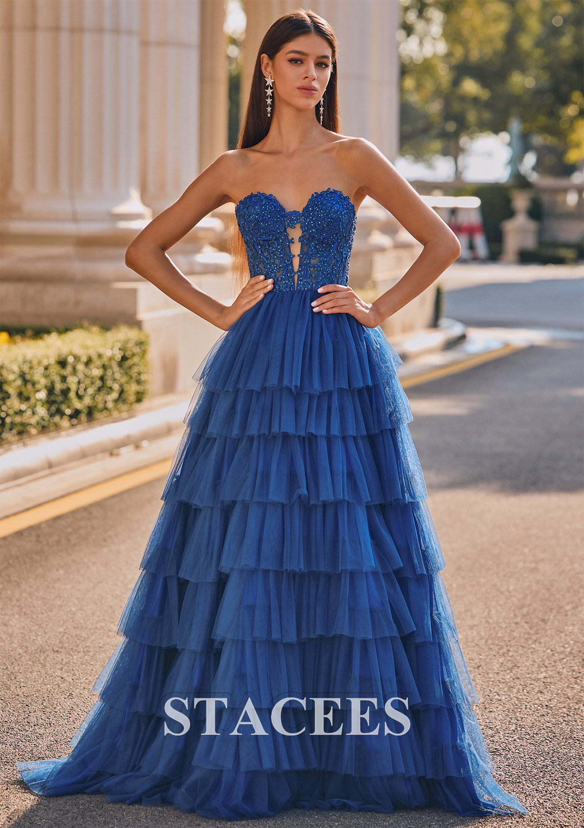 As Picture A-line Sweetheart Corset Ruffled Tulle Prom Dress with Spaghetti Straps - STACEES