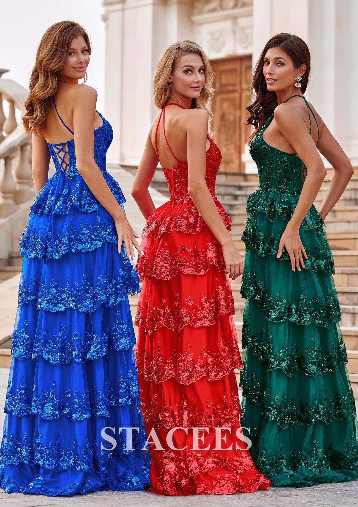 Ocean Blue Vestido línea a cuello halter tul barrer tren vestido de graduación - STACEES