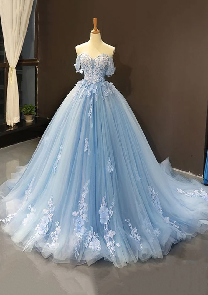 graduation ball dresses Stacees Prom Dress Gown Sweep Train Tulle Appliqued two piece sets