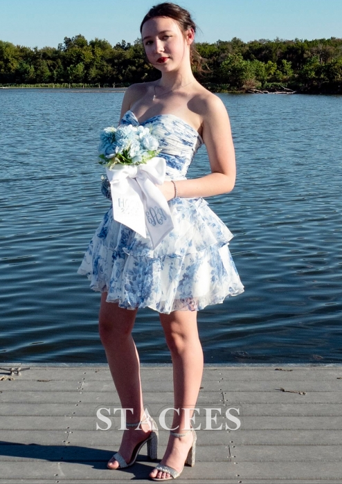 A-line Floral Print Ruffled Strapless Homecoming Dress with Cutouts S8739H - Homecoming Dresses